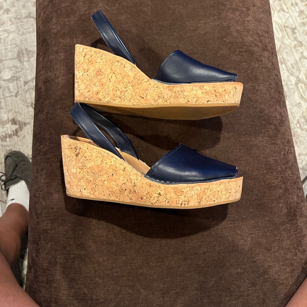 The Spanish Sandal Co. Women’s Leather Cork Wedges Size 39 Navy - Picture 13 of 14